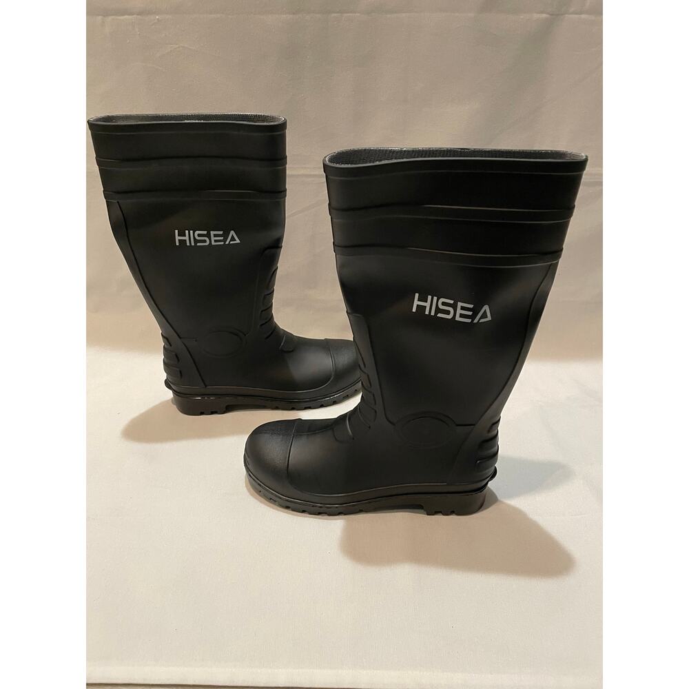 Hisea Steel Toe Waterproof PVC Rubber Rain Boots Black Size Men US: 8